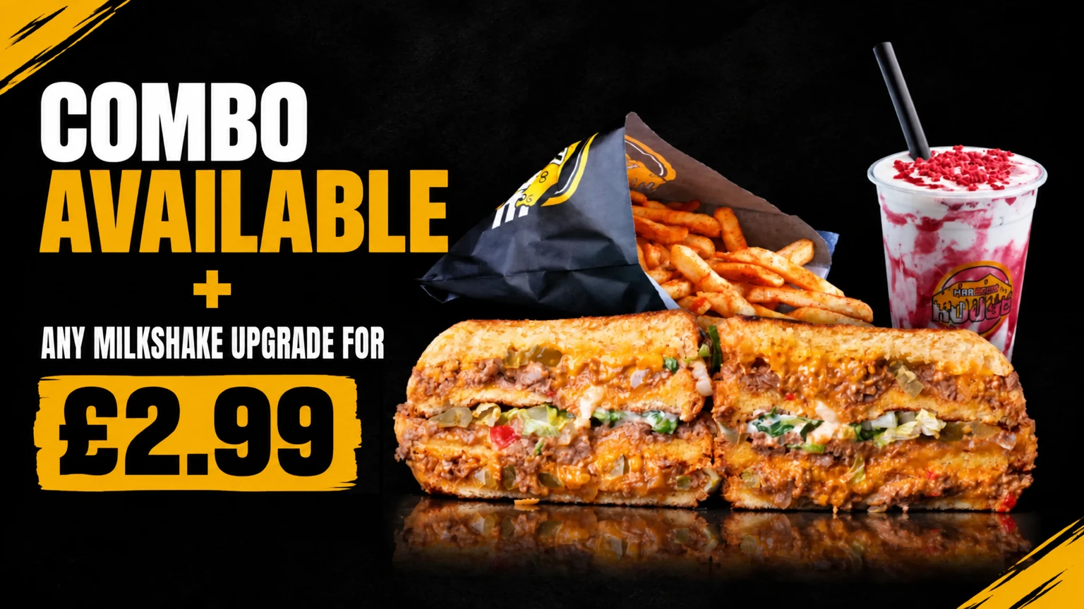 Combo available — add any milkshake upgrade for £2.99.